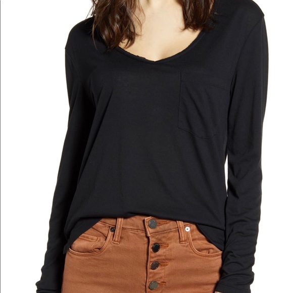 bp Tops - BP. Black Raw Edge Pocket Tee NWT Size XS
